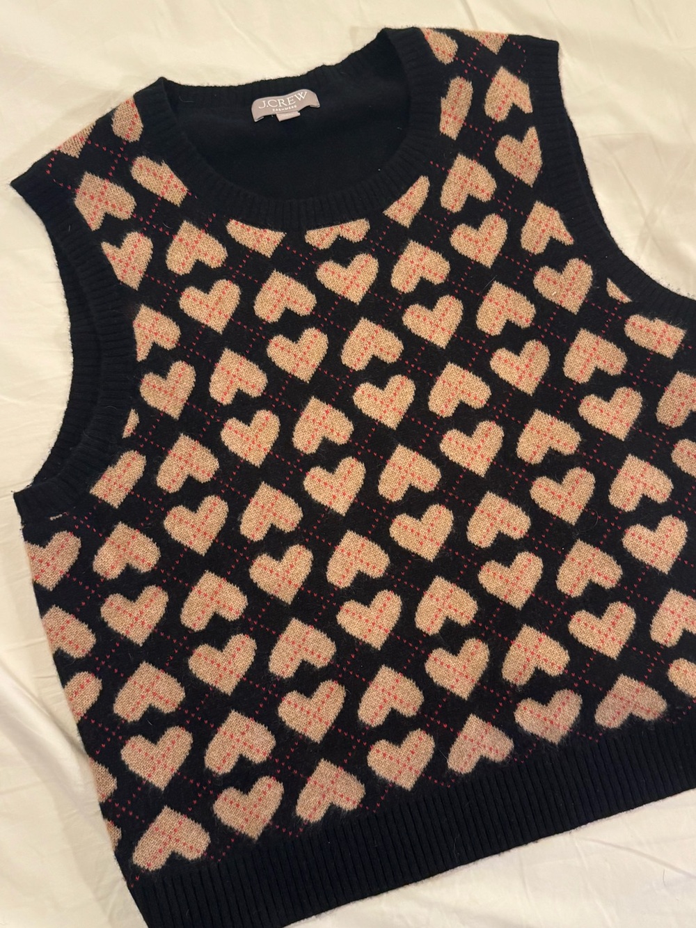 J. Crew Cashmere Argyle Heart Sweater Vest